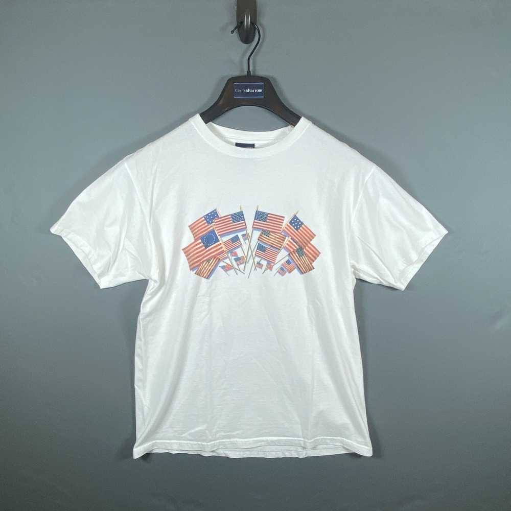 Lands End Shirt Adult Small White T-Shirt USA American Flag Graphic‎ Cotton S